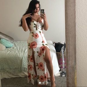 Floral side slit maxi dress